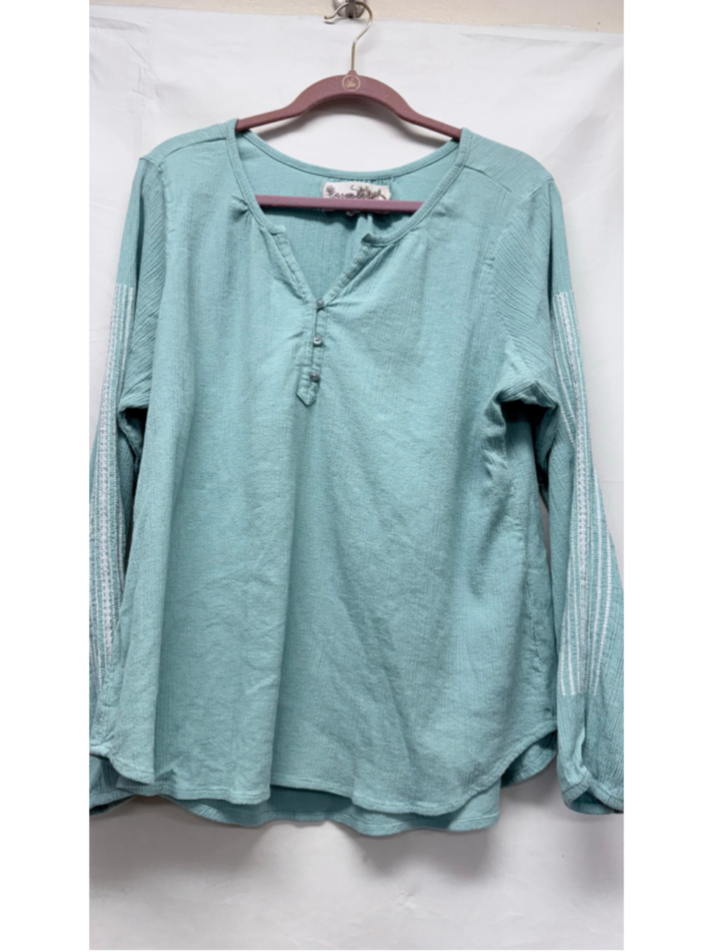 Women's Aventura Organic Cotton Blouse XL Blue White Long Sleeve